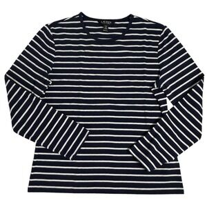Lauren Ralph Lauren Navy White Striped Long Sleeve Crew Neck Top Size L *Defect